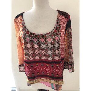 Women's Patrons of Peace Boho Top SZ. Large - Long Sleeve - Colorful